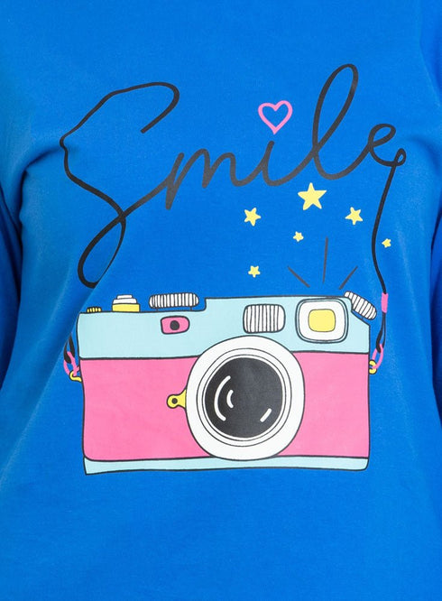 Royal Blue Printed Long - Sleeve Design 20 - Khotwh